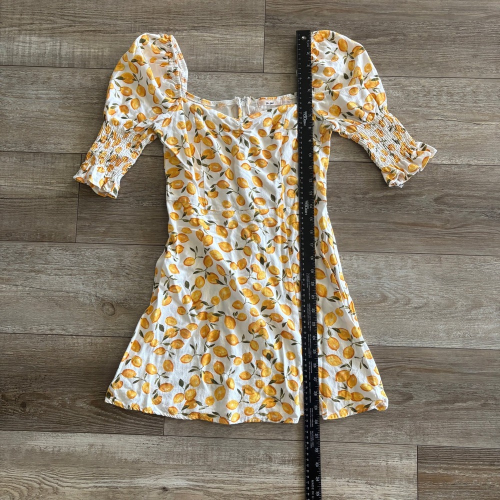 Mi Ami Mini Dress Women Size S White Lemon Print‎ Puff Sleeve Linen Rayon Amaria - Picture 4 of 8